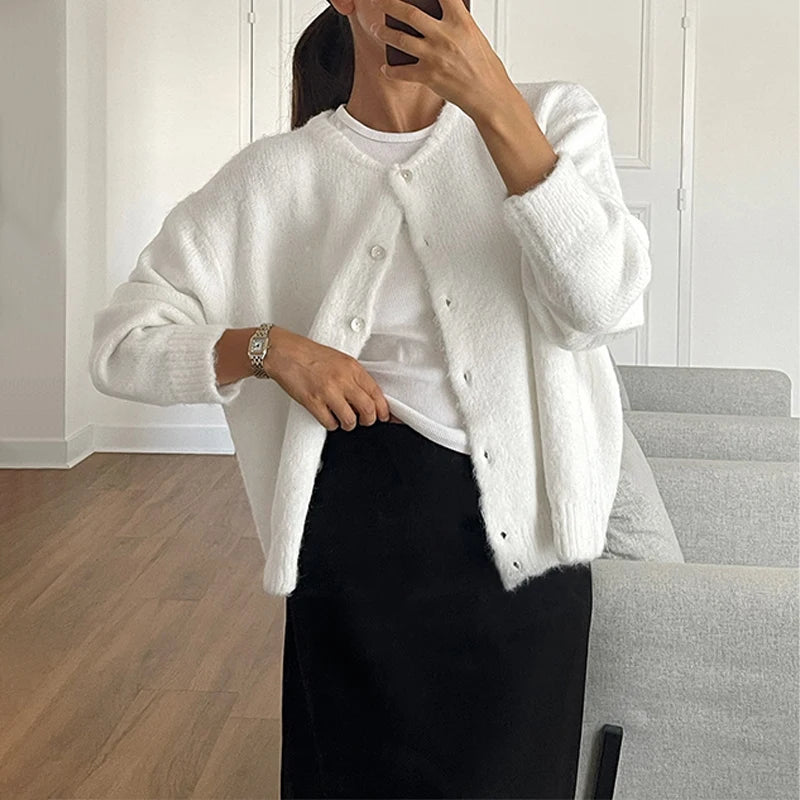 Cardigan femme doux en peluche à boutons