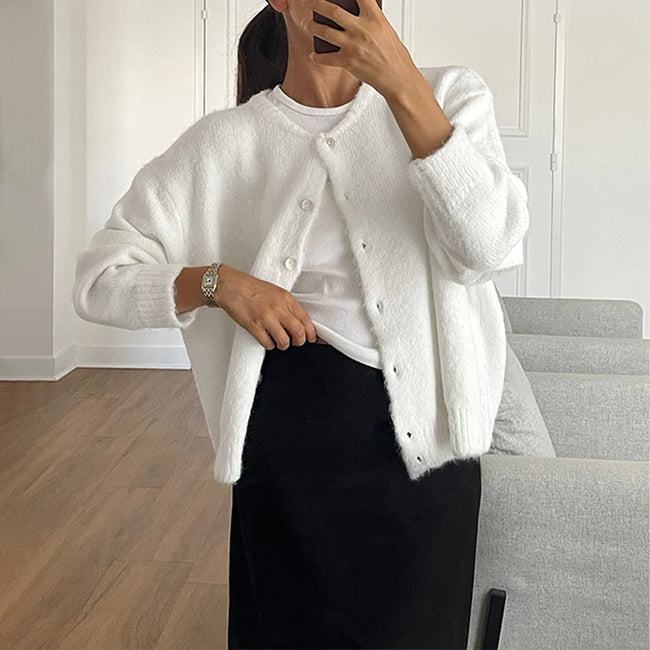 Cardigan femme doux en peluche à boutons