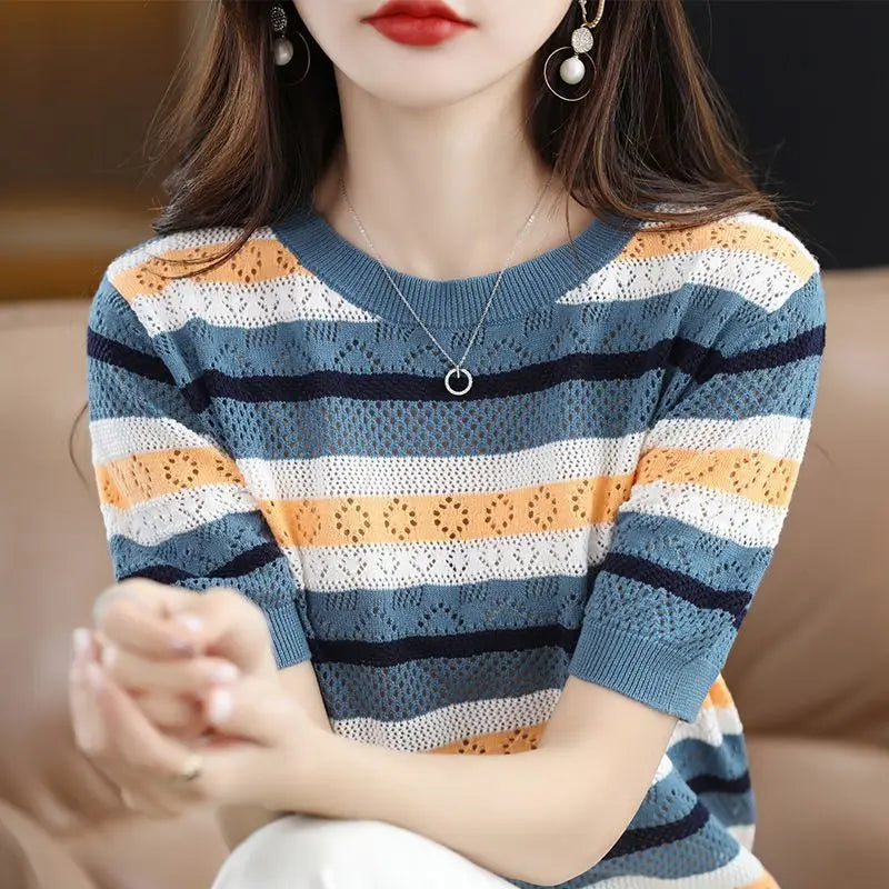 Pull ample à manches courtes pour femmes