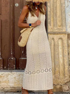 Robe de plage longue à col en V pour femmes