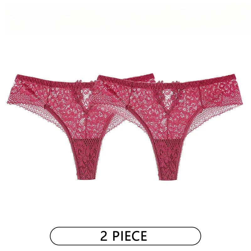 Lot de 2 Culottes Femme – Dentelle Brodée Taille Basse