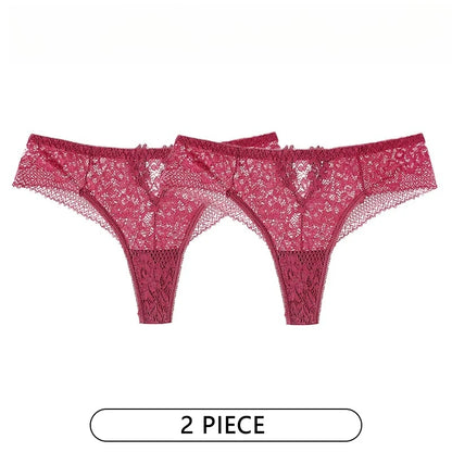 Lot de 2 Culottes Femme – Dentelle Brodée Taille Basse