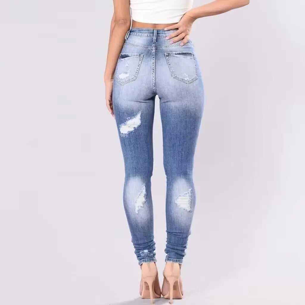 Jeans déchirés taille haute pour femmes