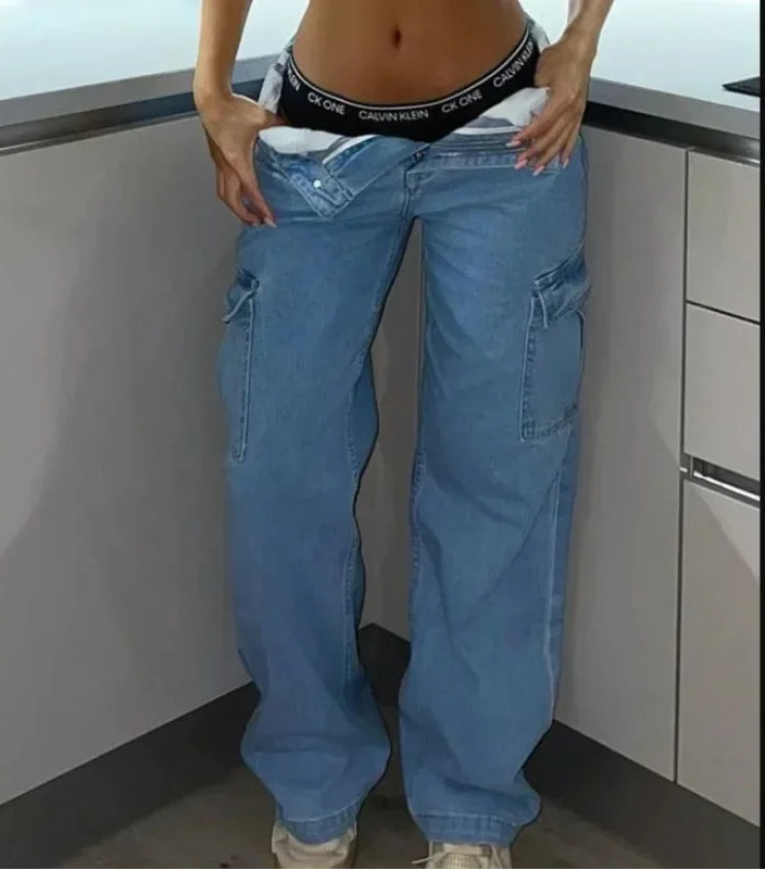 Jean taille haute élastique uni pour femmes