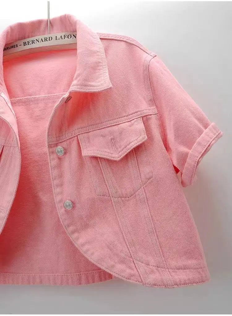 Veste en jean rose à manches courtes pour femmes