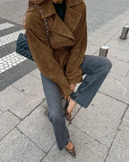 Veste plissée en daim marron pour femmes