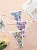 Ensemble 3 pièces string à motif pour femmes