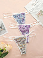 Ensemble 3 pièces string à motif pour femmes