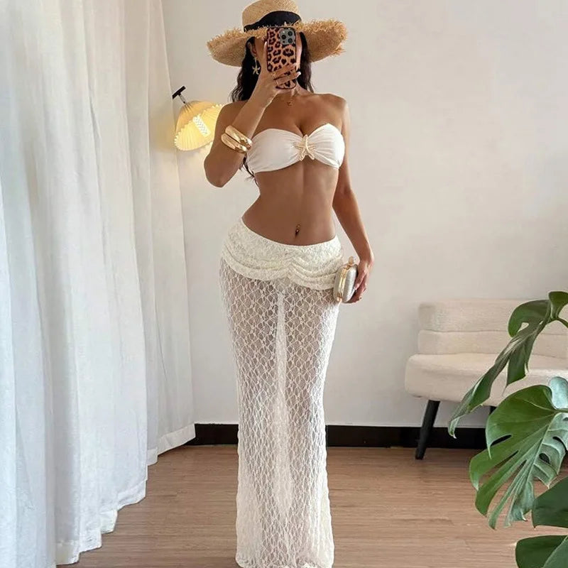 Ensembles jupe et haut en dentelle pour femmes