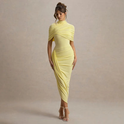 Robe Longue Froncée Femme – Dos Nu et Manches Mi-Longues