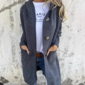 Cardigan long à poches et boutons pour femmes