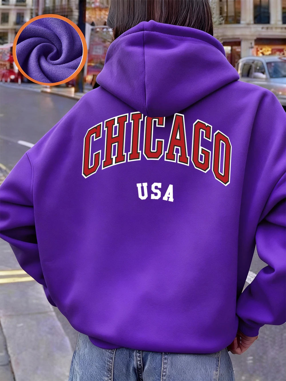 Sweat à capuche imprimé Chicago USA pour femmes
