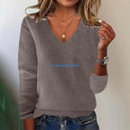 Pull en tricot côtelé doux à col en V pour femmes