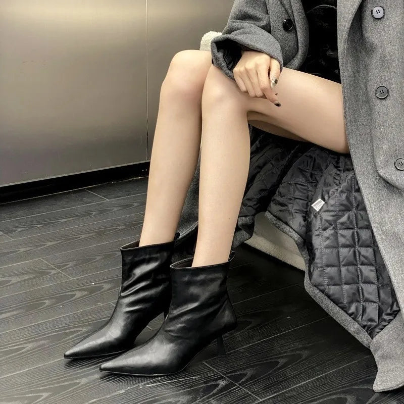 Bottines fines à talon haut et bout pointu, pour femmes