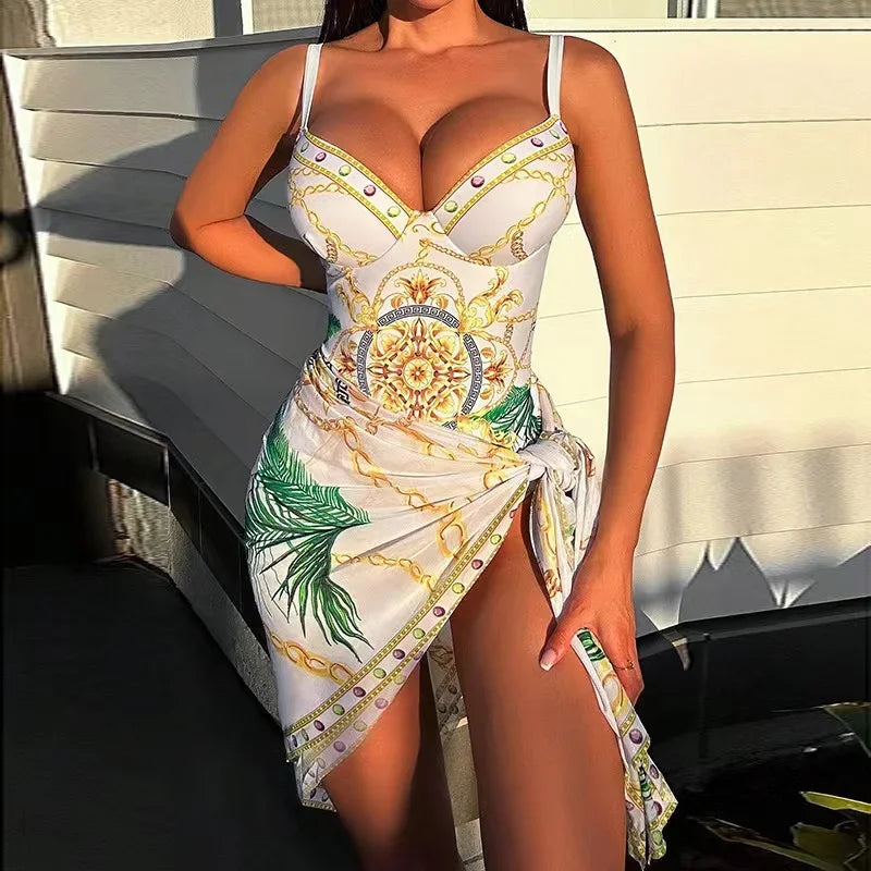 Maillot de bain deux pièces Push Up imprimé fleuri femmes