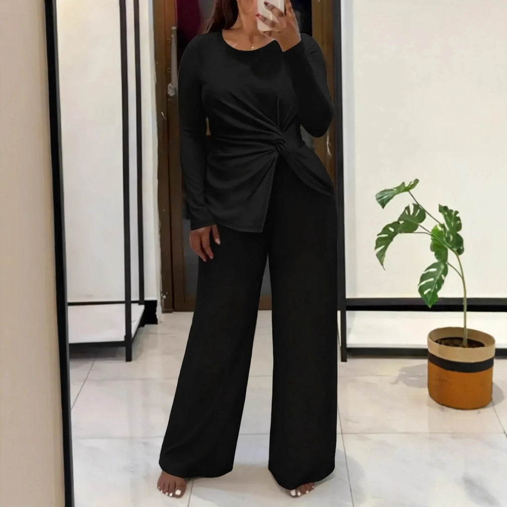 Ensemble décontracté grande taille haut à manches longues et pantalon long pour femmes