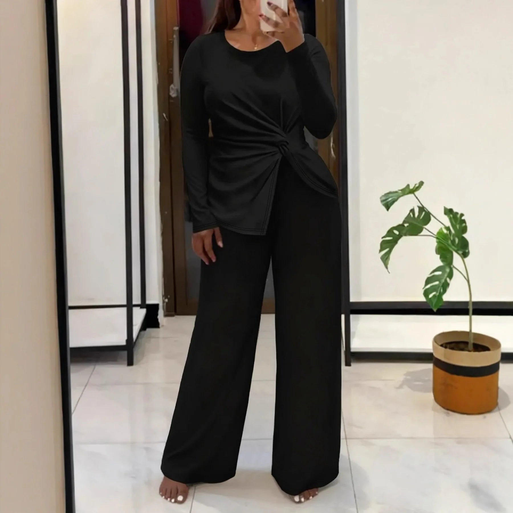 Ensemble décontracté grande taille haut à manches longues et pantalon long pour femmes