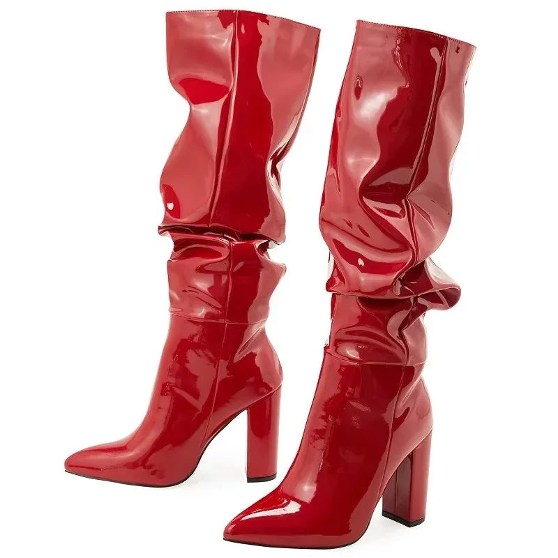 Bottes hautes en cuir verni pour femmes