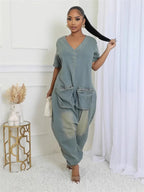 Combinaison en jean délavé vintage pour femmes