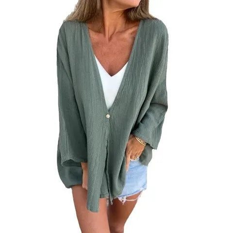 Cardigan en maille unie à col en V pour femmes