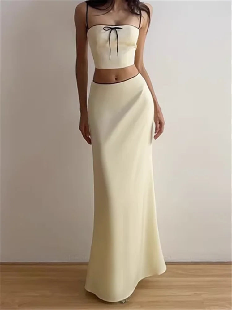 Ensemble 2 Pièces camisole à nœud et jupe longue crayon pour femmes