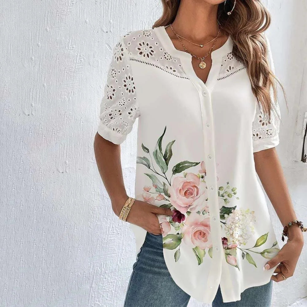 Chemisier en dentelle à imprimé floral pour femmes