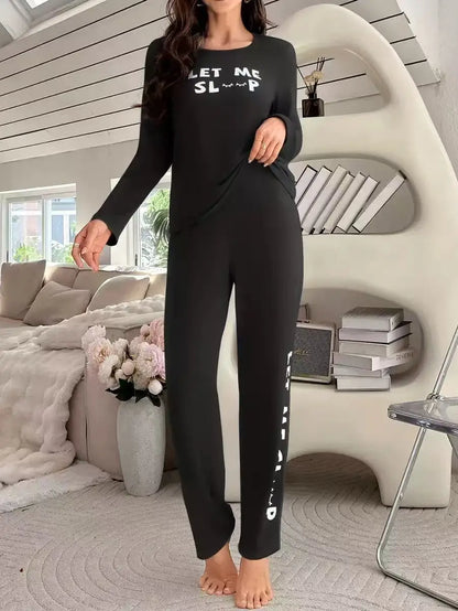 Pyjama Deux Pièces à Manches Longues avec Inscription