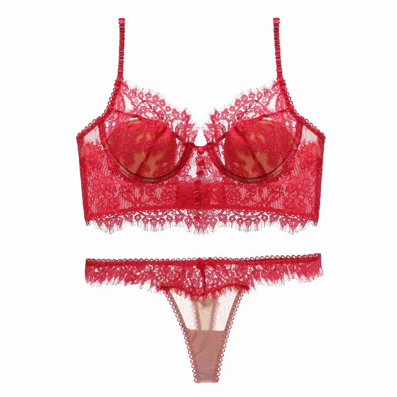 Ensemble soutien-gorge et string en dentelle ultra fine pour femmes