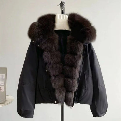 Manteau Court d’Hiver Femme – Col Effet Fourrure