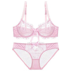 Ensemble de soutien-gorge transparent en dentelle avec nœud ultra-fin et culotte pour femmes