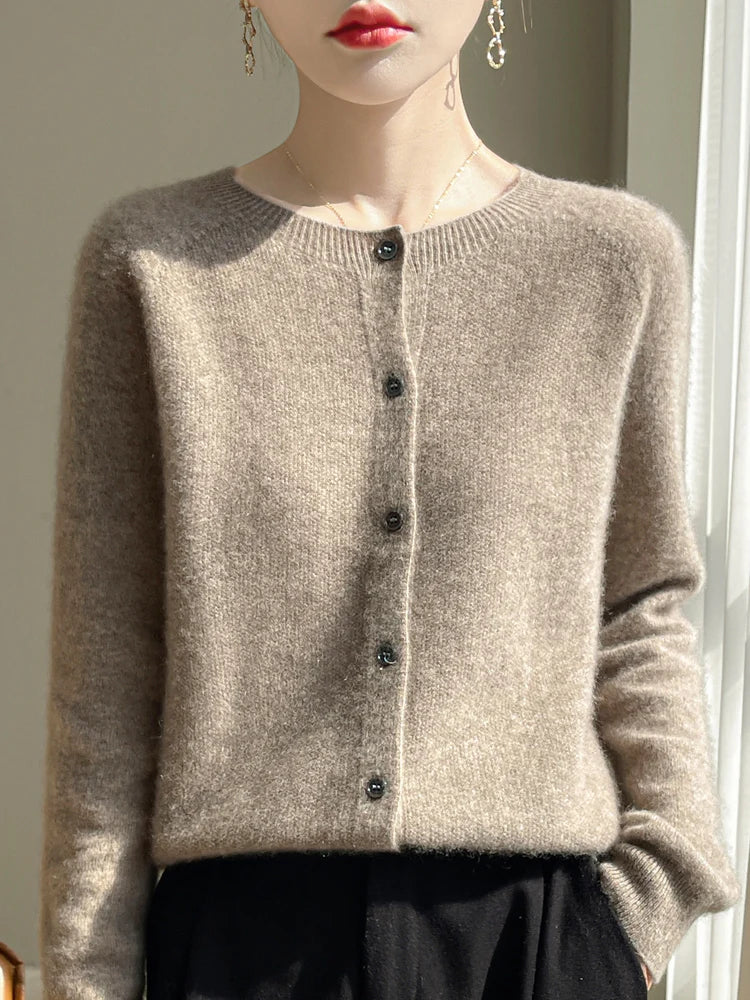 Cardigan basique à col rond pour femmes