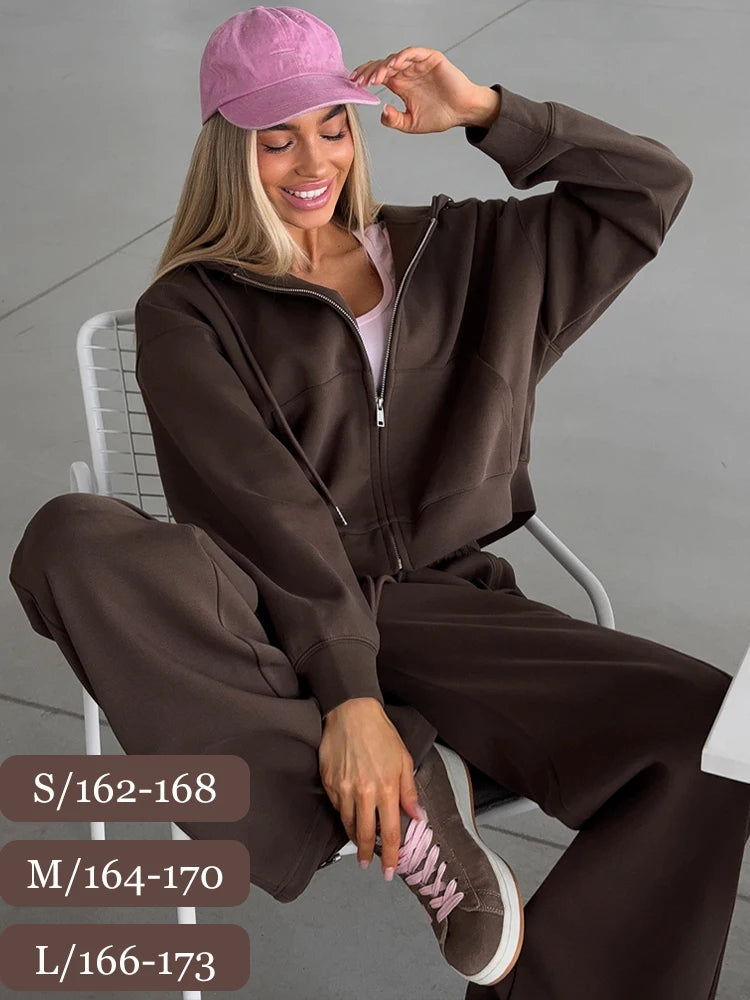 Ensemble deux pièces survêtement avec fermeture éclair et pantalon pour femmes