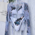 Maillot de bain trois pièces Push Up imprimé marbre, col en v, à armatures, pour femmes