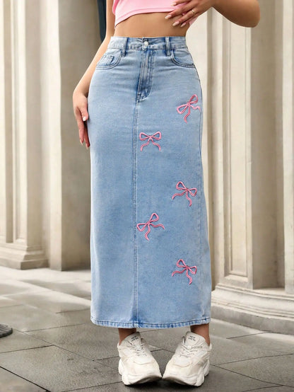 Jupe en Jean Femme – Nœud et Perles