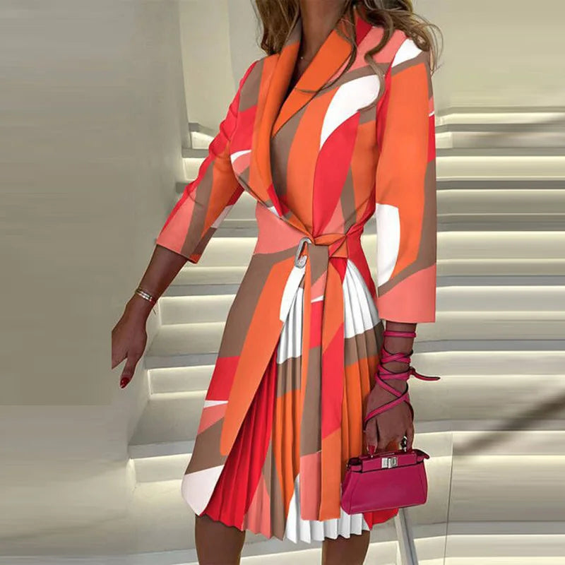 Robe de soirée à manches trois quarts et col en V pour femmes