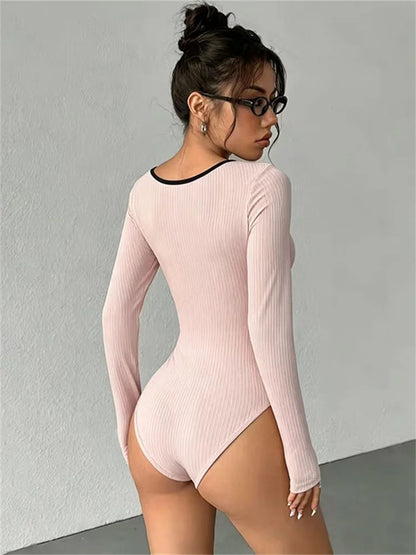 Body Femme Côtelé à Col Carré et Détail Nœud