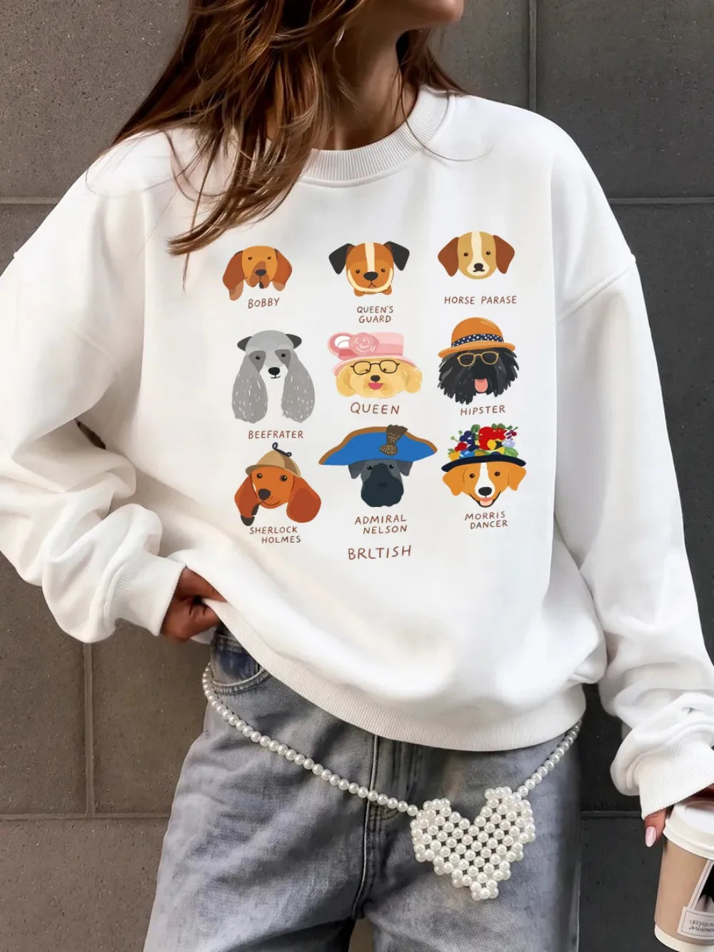 Sweat-shirt à capuche imprimé tête de chien pour femmes