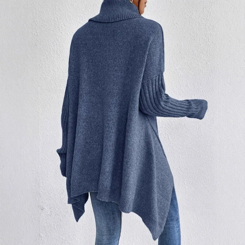 Pull en maille ample à col roulé bleu marine pour femmes