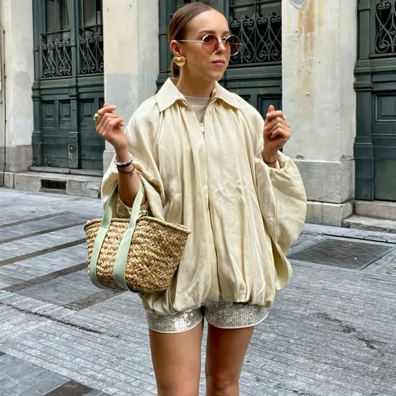 Veste froncé ample à manches longues pour femmes