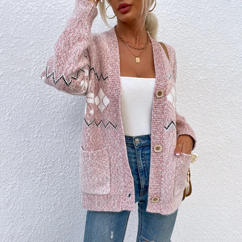 Cardigan ample imprimé décontracté pour femmes