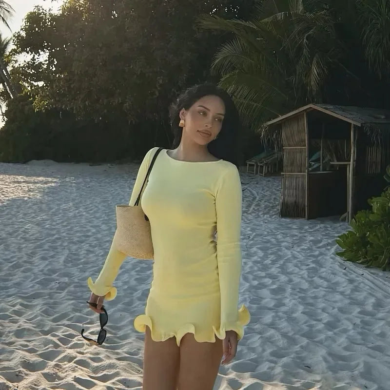 Robe courte plissée et volantée sexy pour femmes