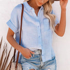 Chemise en coton et lin et manches courtes pour femmes