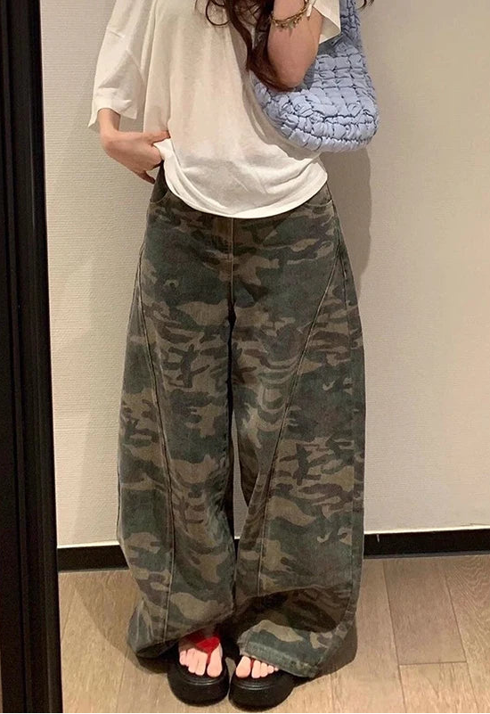 Pantalon en jean vert militaire pour femmes