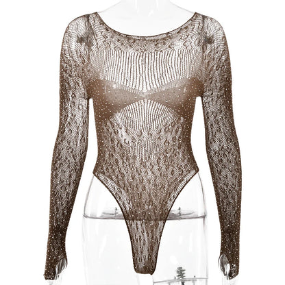 Combinaison transparente en maille pailletée pour femme
