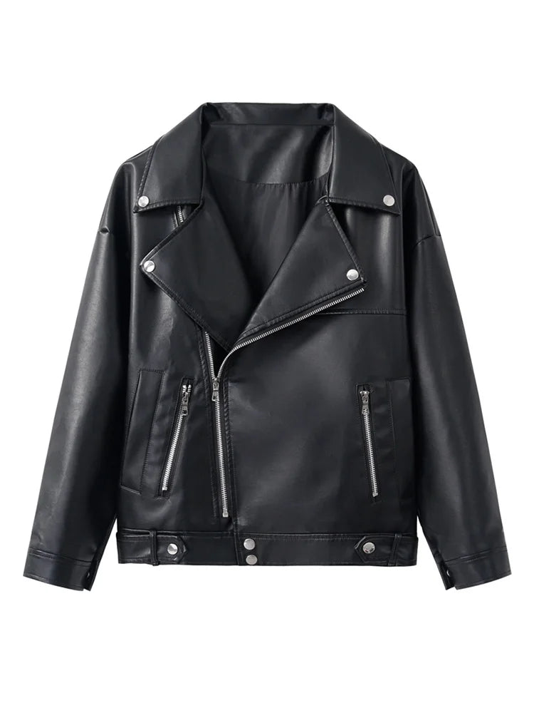 Blouson moto femme oversize en simili cuir