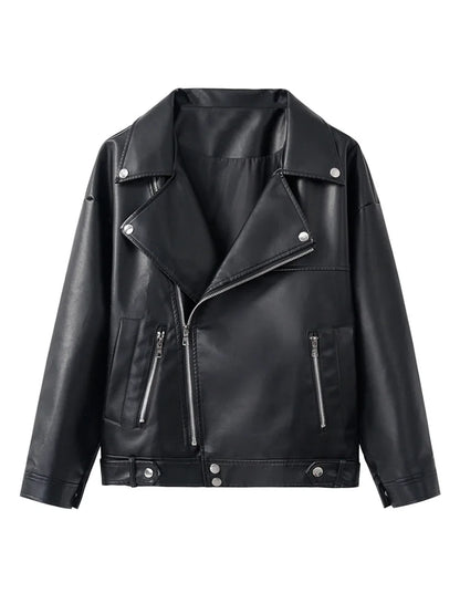 Blouson moto femme oversize en simili cuir