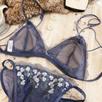 Ensemble de lingerie en dentelle française brodée de fleurs pour femmes