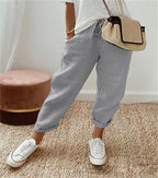 Pantalon court en coton et lin pour femmes
