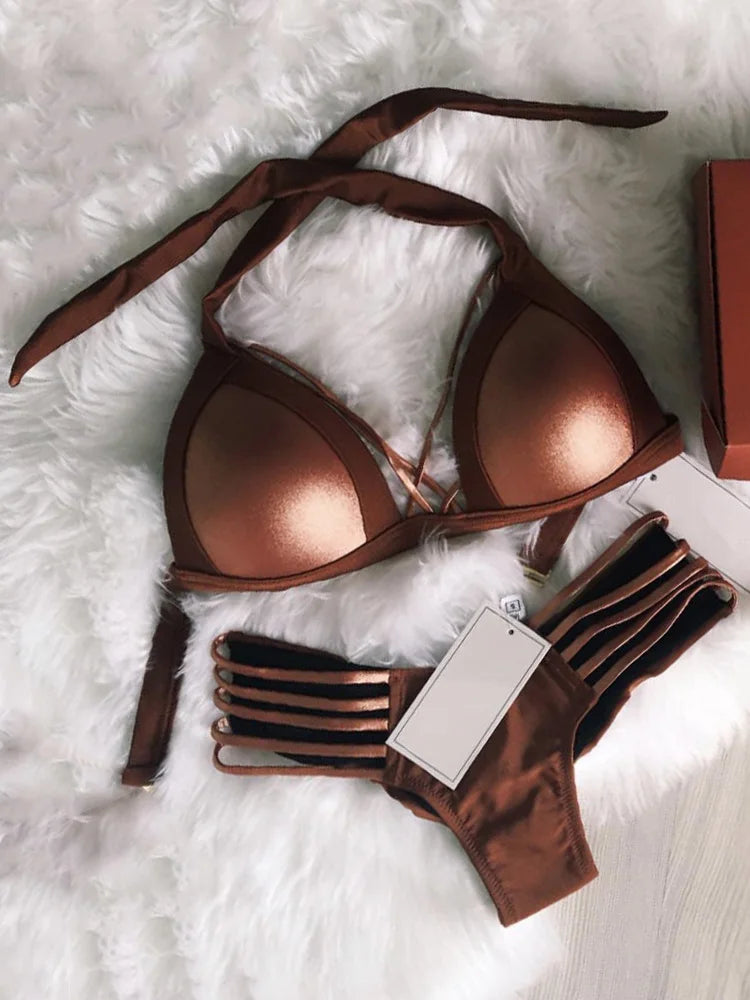 Maillot de bain deux pièces Sexy avec soutien-gorge Push Up pour femmes