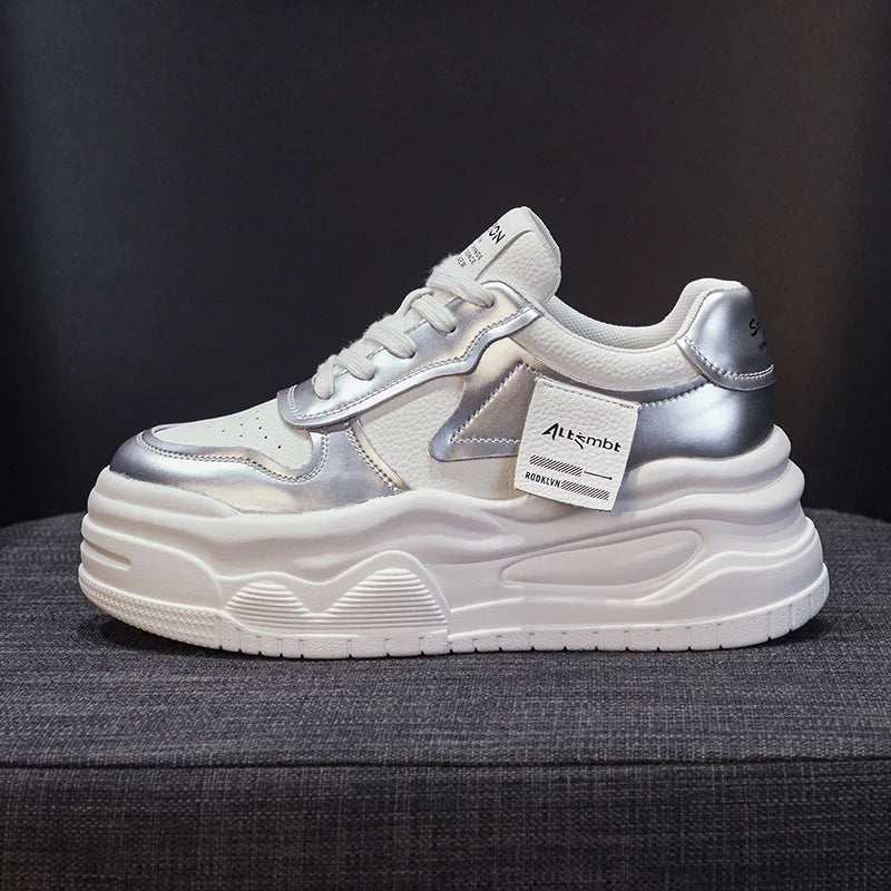 Baskets compensées en cuir de vache véritable pour femmes